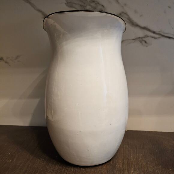 Primitive Antique Porcelain Enamel Water/Milk Pitcher White and Black - Picture 4 of 6